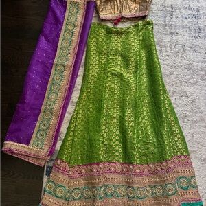 Elegant Green and Purple Women's lehenga